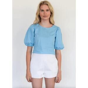 Never A Wallflower Puff Short Sleeve Top in Air Blue Medium M NEW NWT
